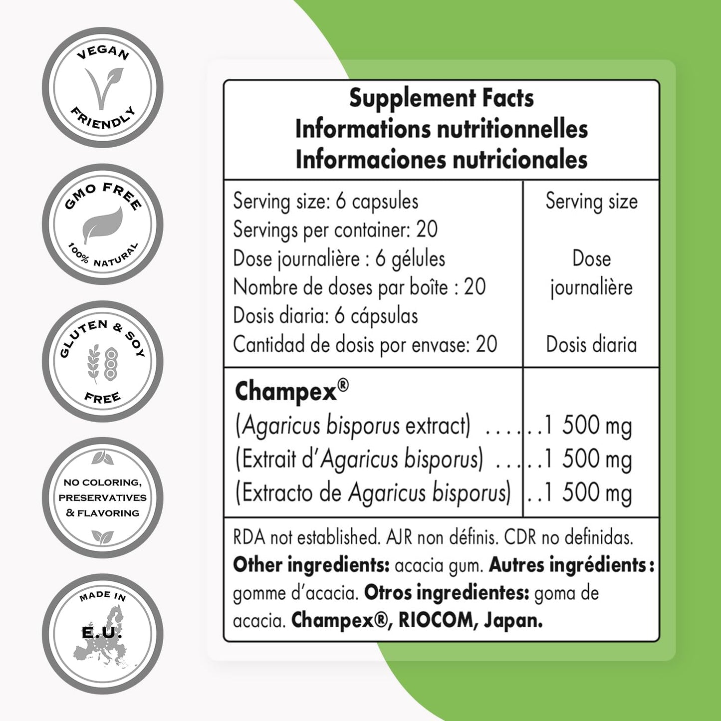 Champex Mushroom Extract Capsules - Internal Deodorizer Supplement for Body Odor & Bad Breath - Non-GMO, Gluten Free - 120 Vegetarian Capsules
