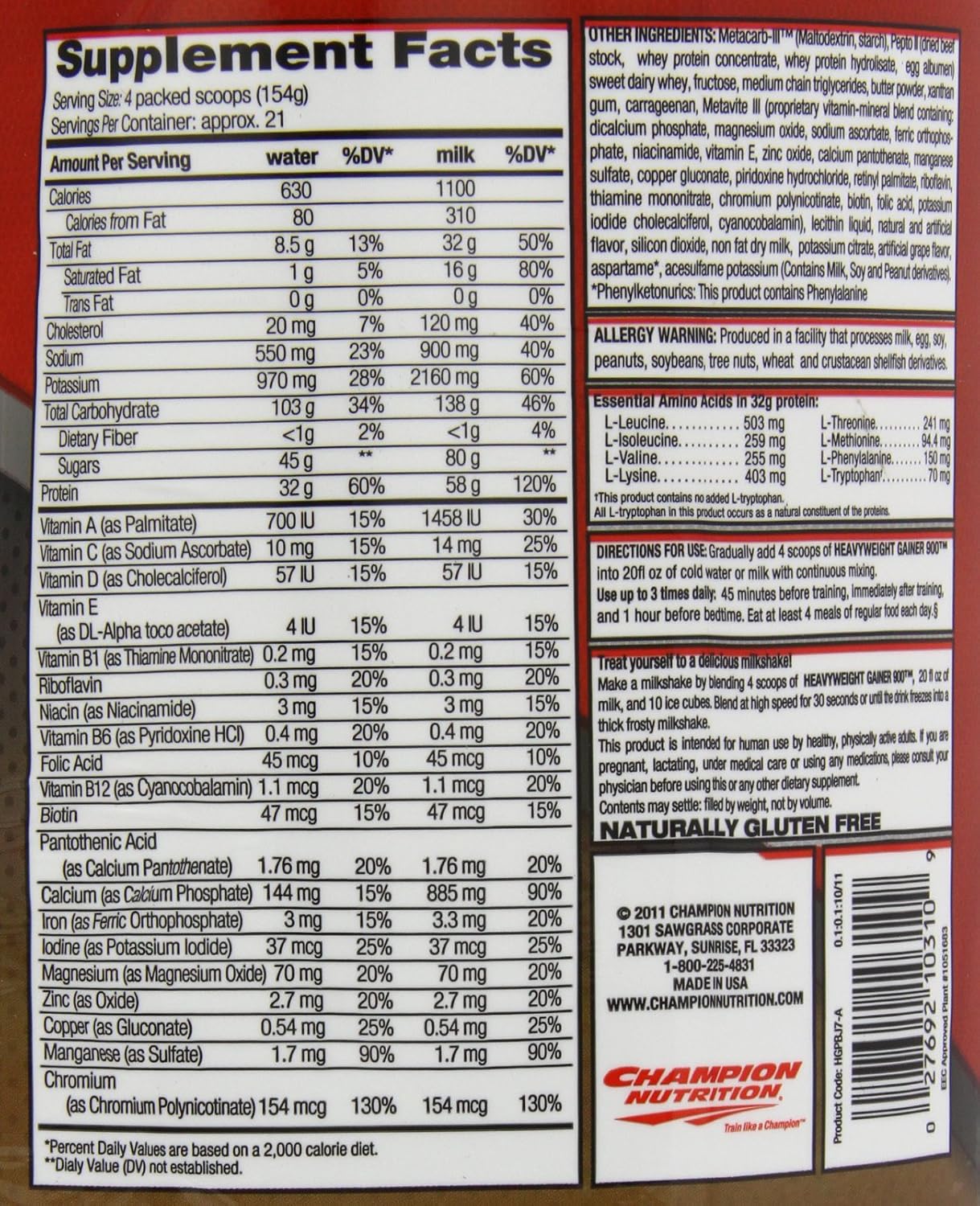 Champion Nutrition HV Gainer 900 Peanut Plus Jelly - 7.15 lb Weight Gain Supplement