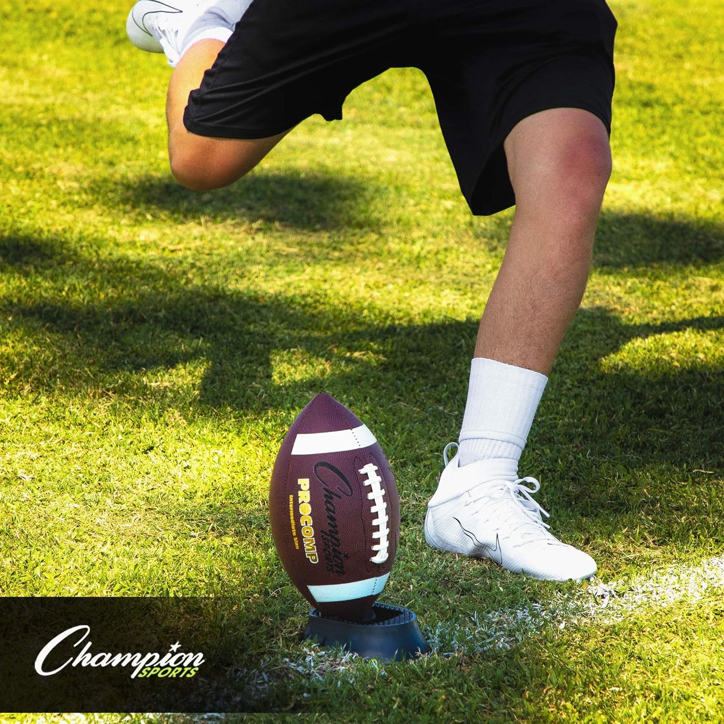 Champion Sports 1" Black Football Kicking Tee - Ball Holder for Kickoff Practice - Kicking Block for Adults, Kids, Coaches
