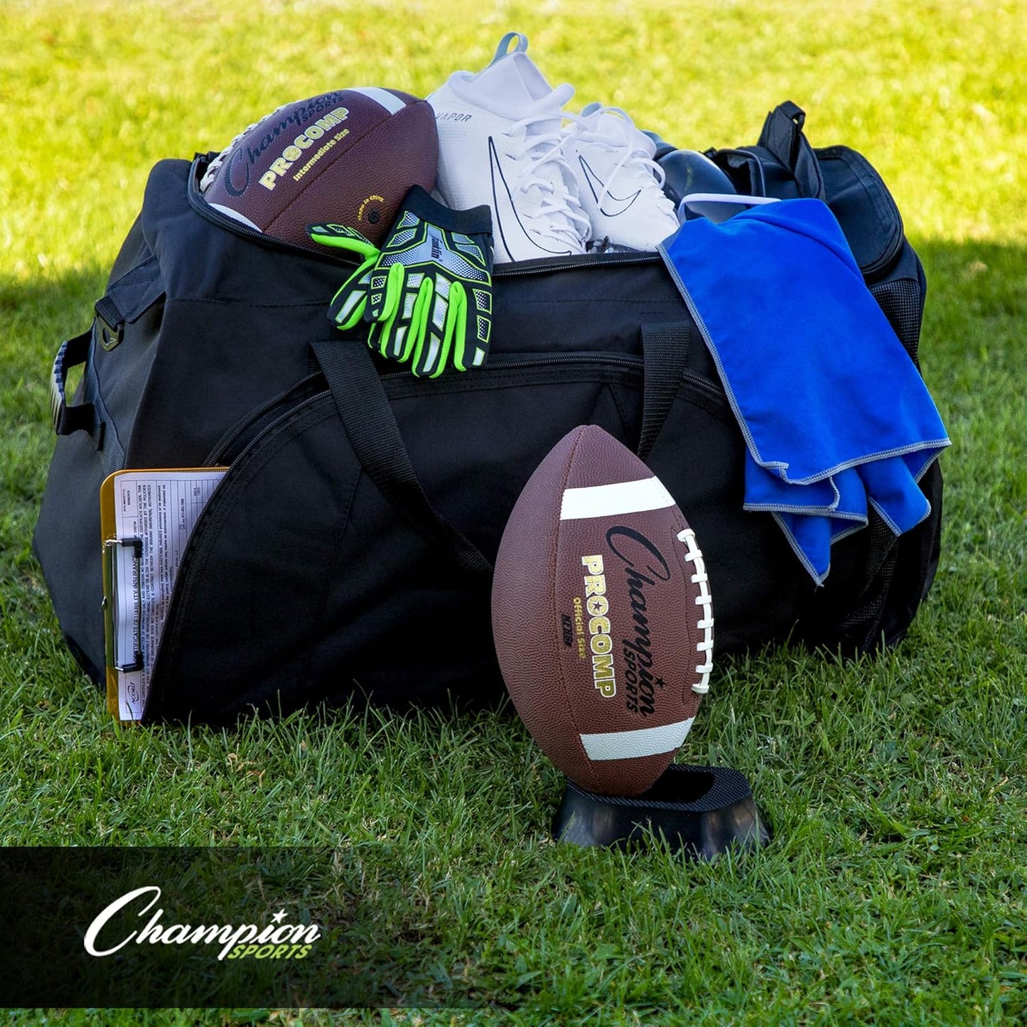 Champion Sports 1" Black Football Kicking Tee - Ball Holder for Kickoff Practice - Kicking Block for Adults, Kids, Coaches