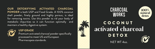 CHARCOAL WORKS Coconut Activated Charcoal Powder - USP Food Grade Detox Drink - High Adsorptive Capacity - Fast Acting 4oz