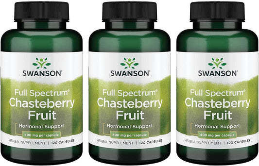 Chasteberry Fruit Supplement for Women's Health - Menopause & Menstrual Support - Promotes Balance & Healthy Skin - 120 Capsules, 400mg - Pack of 3
