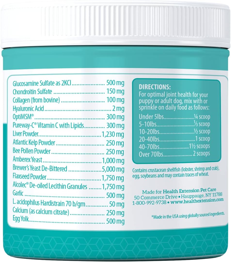 Cheese Flavored Dog Joint & Hip Supplement Powder with Chondroitin and Glucosamine for Arthritis Pain Relief - 8 Oz / 226 g