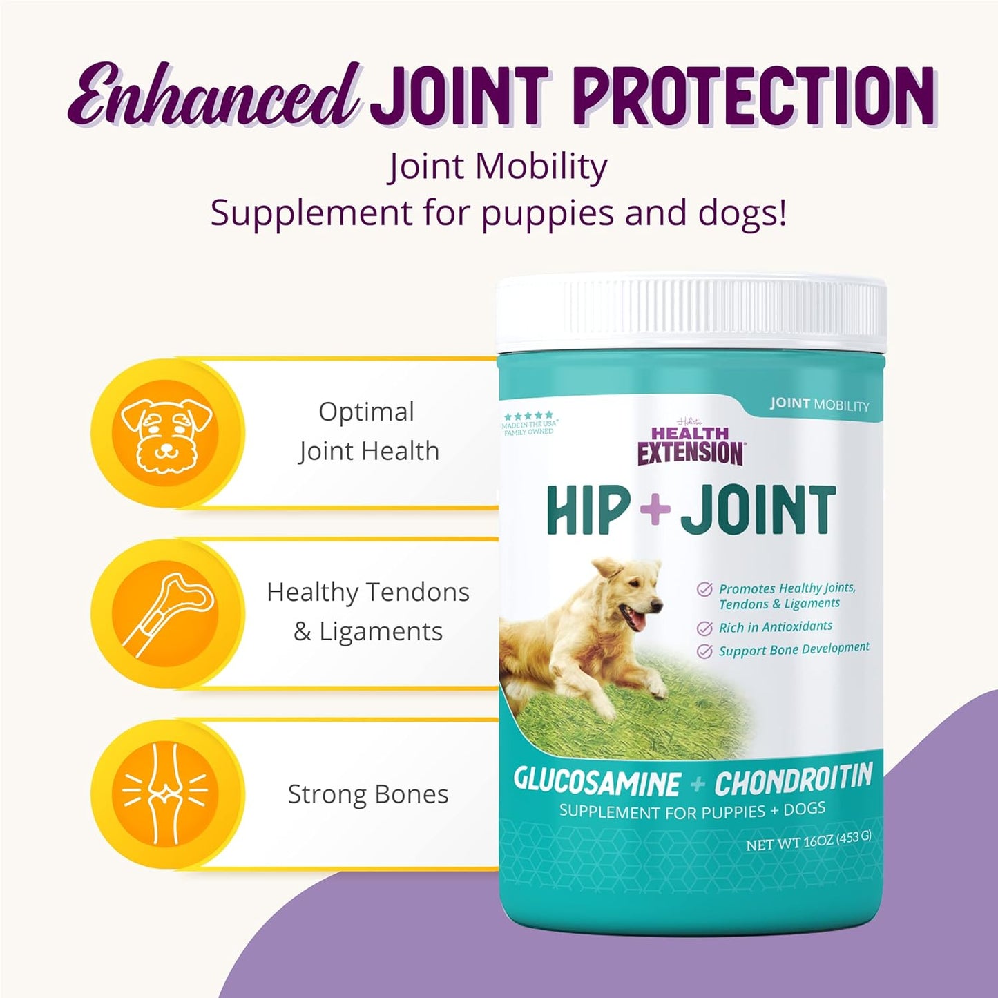 Cheese Flavored Dog Joint & Hip Supplement Powder with Chondroitin and Glucosamine for Arthritis Pain Relief - 8 Oz / 226 g