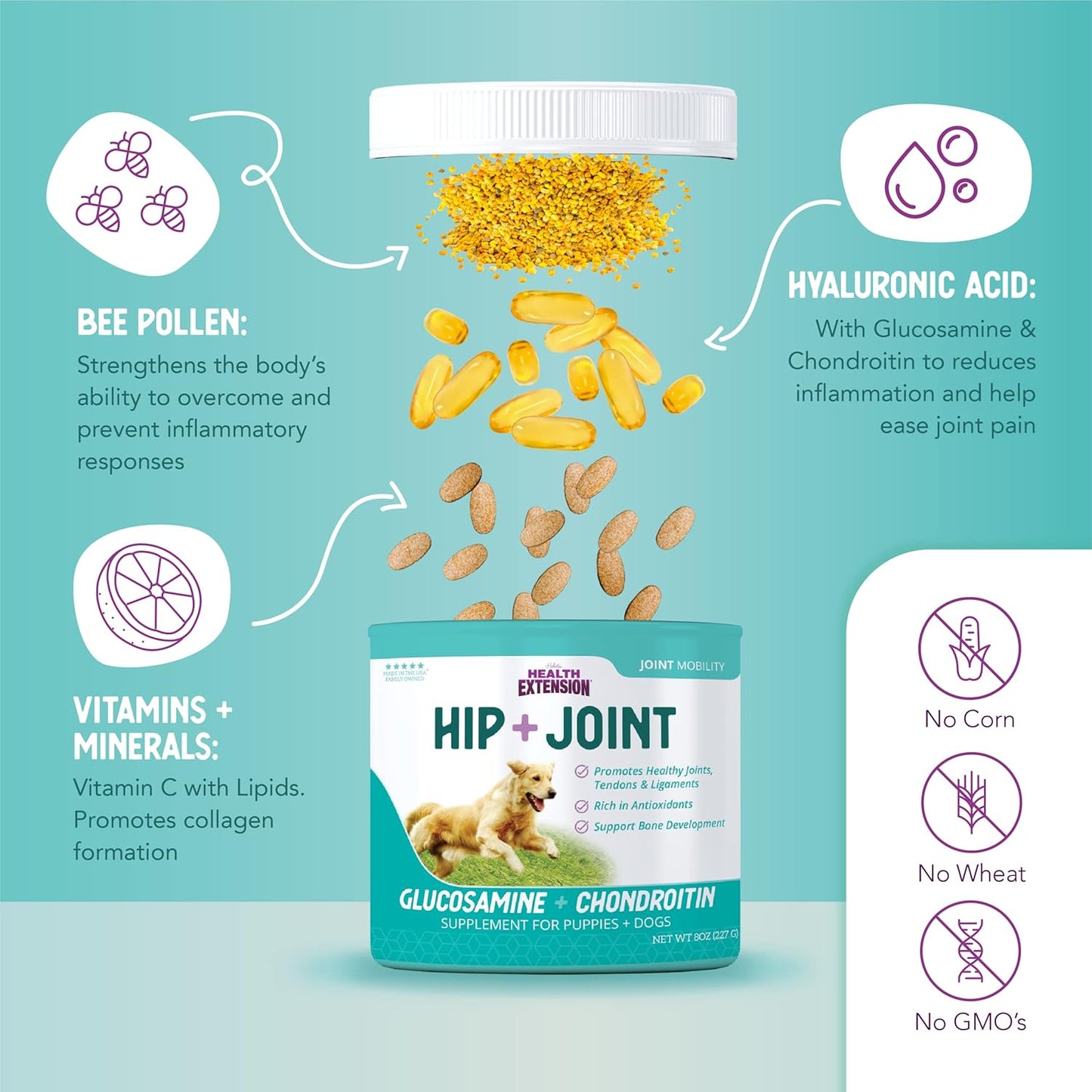 Cheese Flavored Dog Joint & Hip Supplement Powder with Chondroitin and Glucosamine for Arthritis Pain Relief - 8 Oz / 226 g
