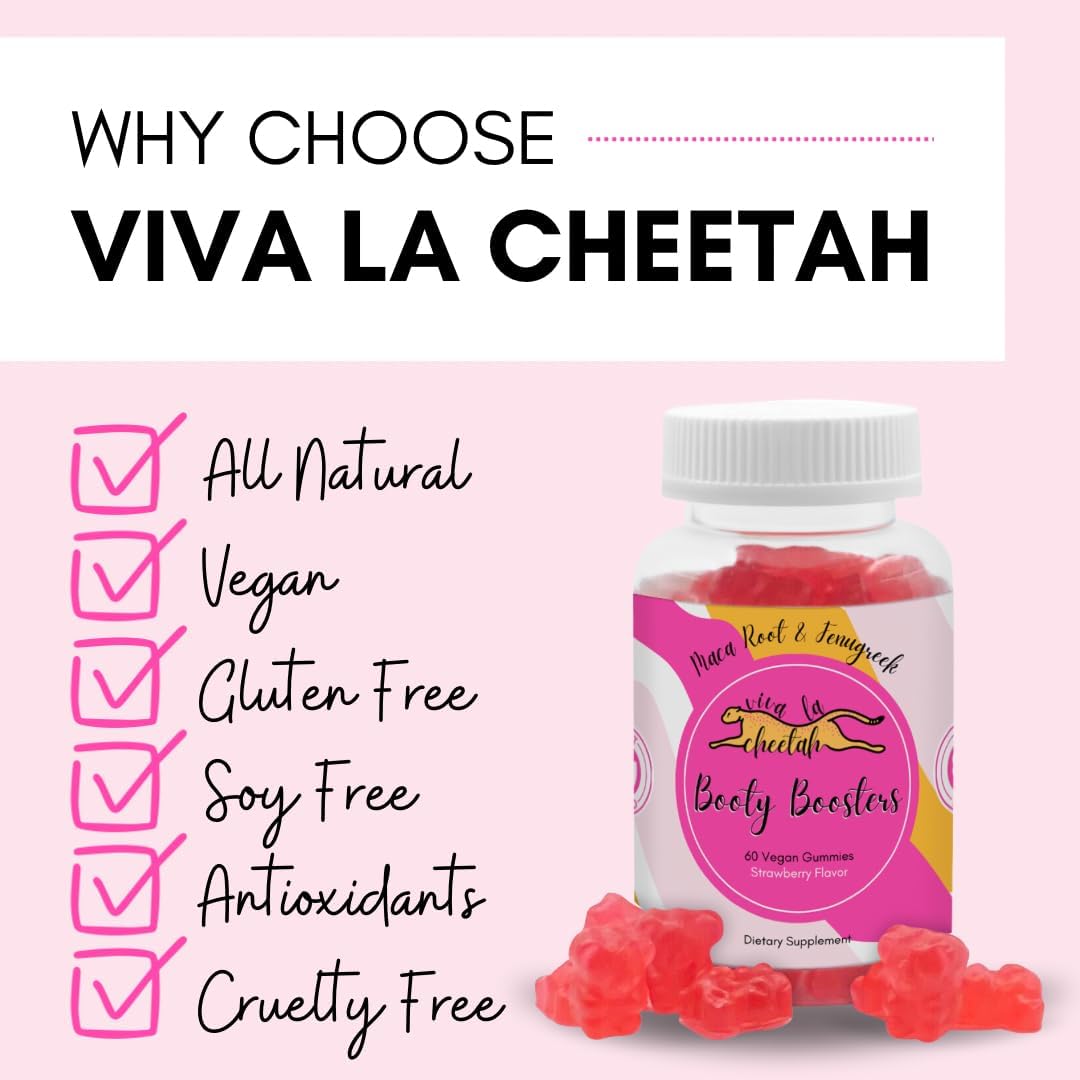 Cheetah Booty Enhancing Gummy: Natural Glute Boost Vitamins for Curvy Shape & Max Gains, 60 Vegan Gummies