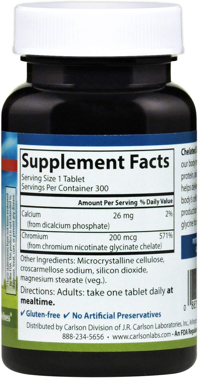 Chelated Chromium 200 mcg Tablets for Healthy Metabolism & Energy Production - Superior Absorption Formula - 300 Count