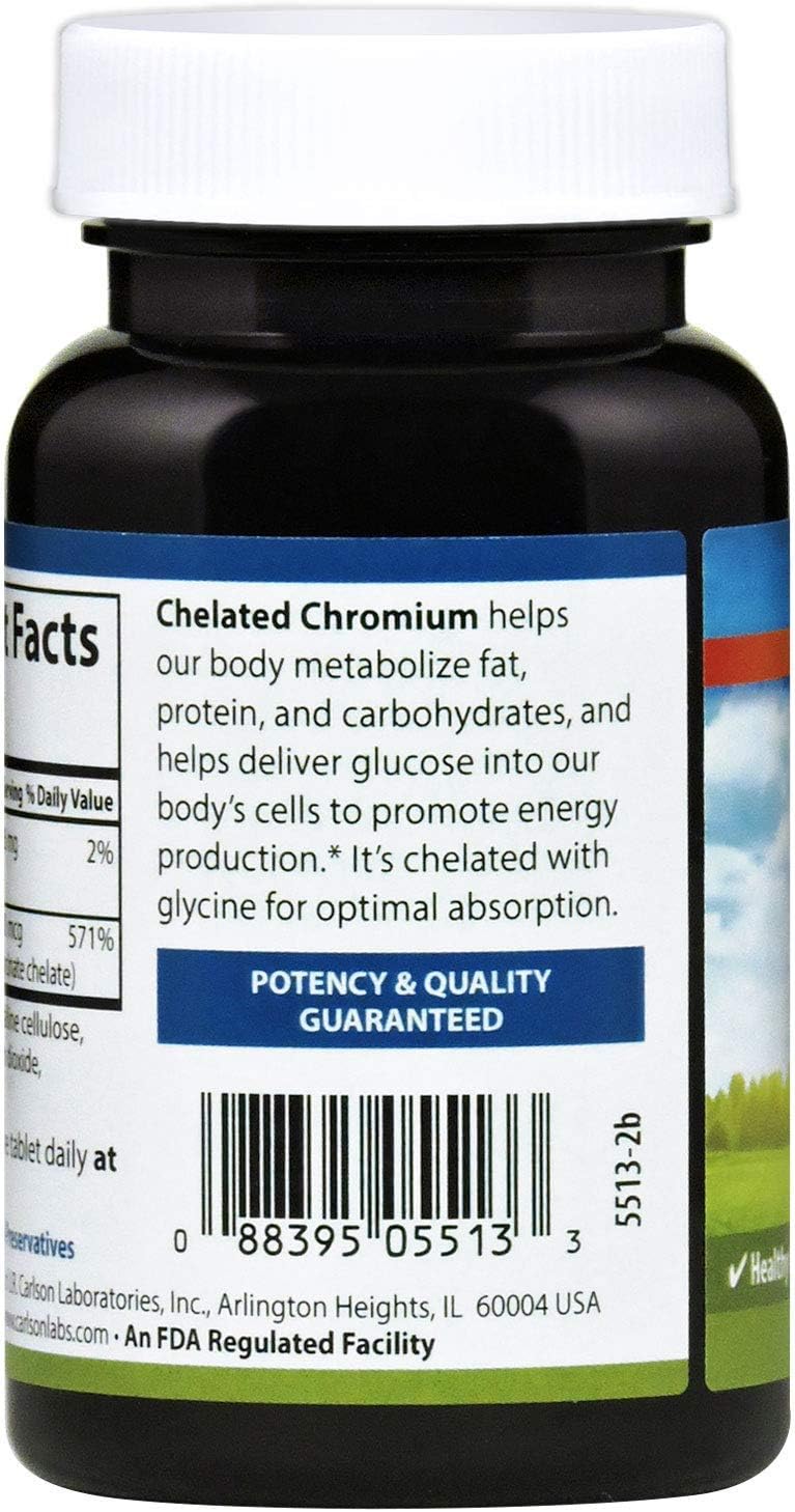 Chelated Chromium 200 mcg Tablets for Healthy Metabolism & Energy Production - Superior Absorption Formula - 300 Count