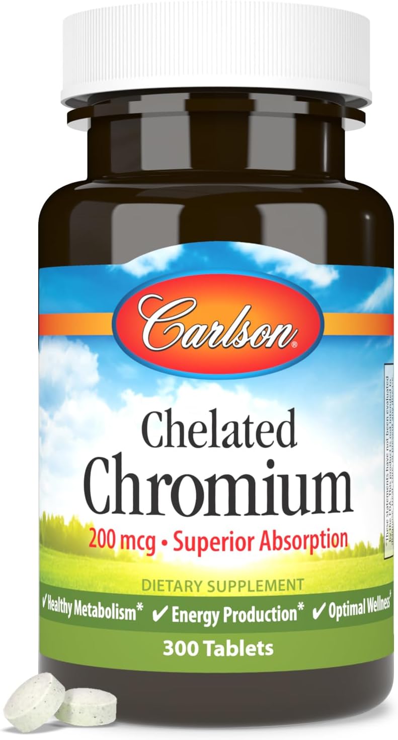 Chelated Chromium 200 mcg Tablets for Healthy Metabolism & Energy Production - Superior Absorption Formula - 300 Count