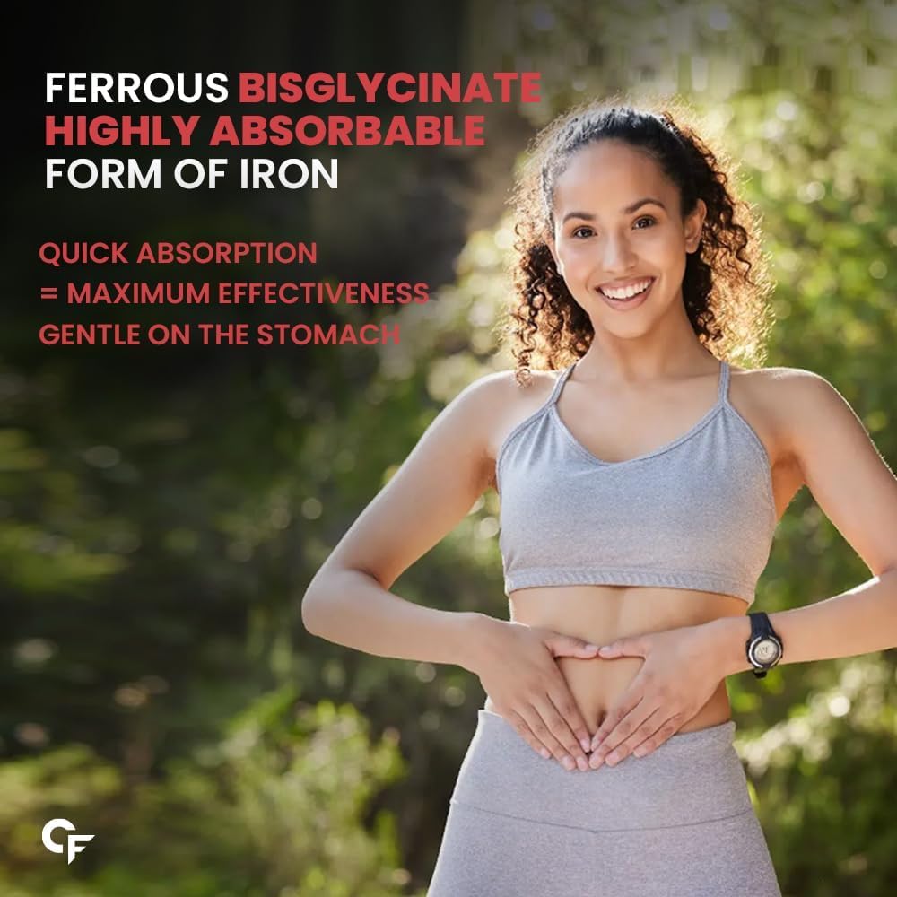 Chelated Iron Supplement with Vitamin C, B12, Zinc | 100 Vegetarian Tablets for Men and Women