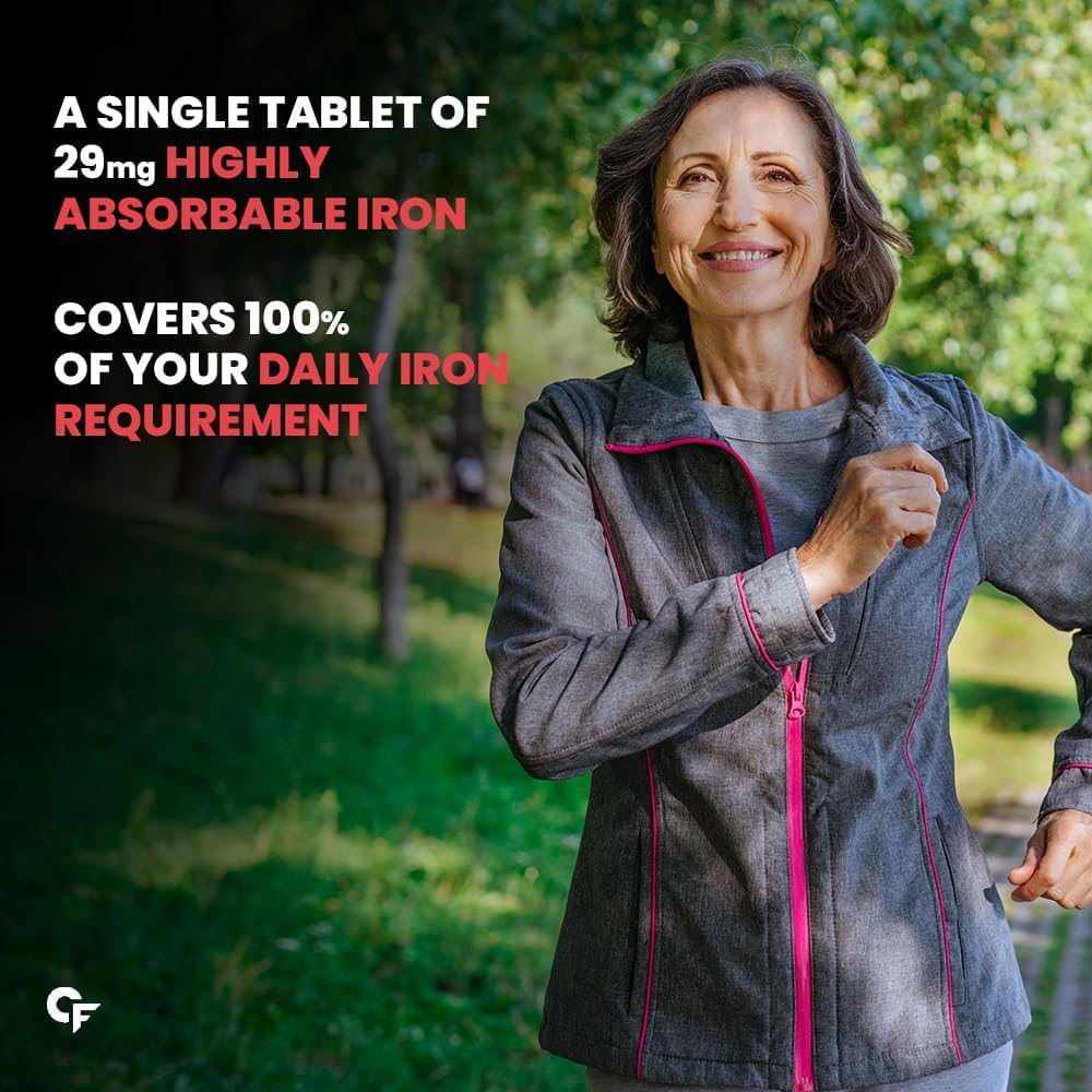 Chelated Iron Supplement with Vitamin C, B12, Zinc | 100 Vegetarian Tablets for Men and Women