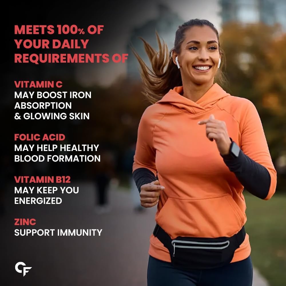 Chelated Iron Supplement with Vitamin C, B12, Zinc | 100 Vegetarian Tablets for Men and Women