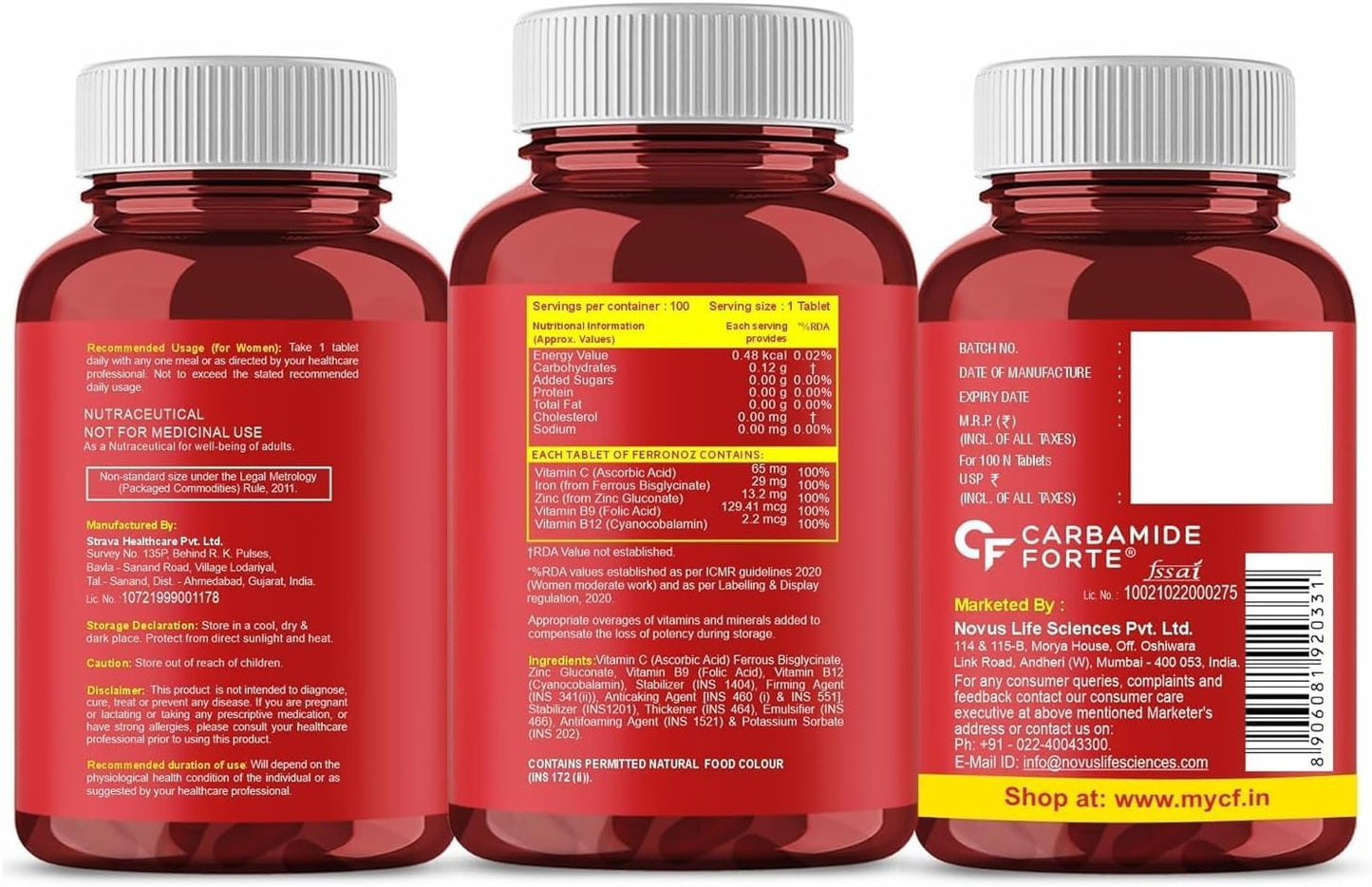 Chelated Iron Supplement with Vitamin C, B12, Zinc | 100 Vegetarian Tablets for Men and Women