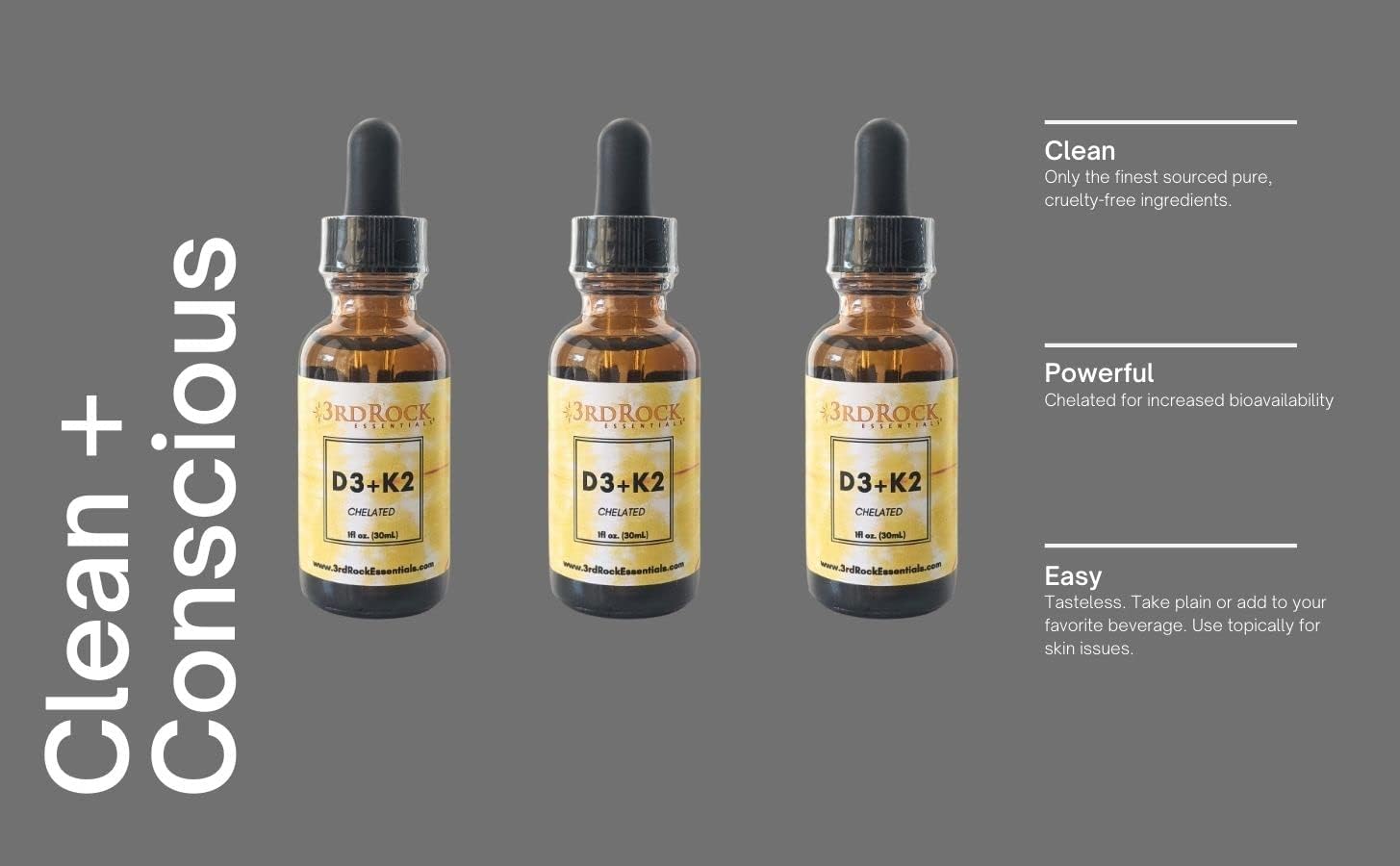 Chelated Liquid Vitamin D3 K2 Drops for Calcium Absorption & Strong Bones - Vegan & Gluten Free - 1 Fl Oz