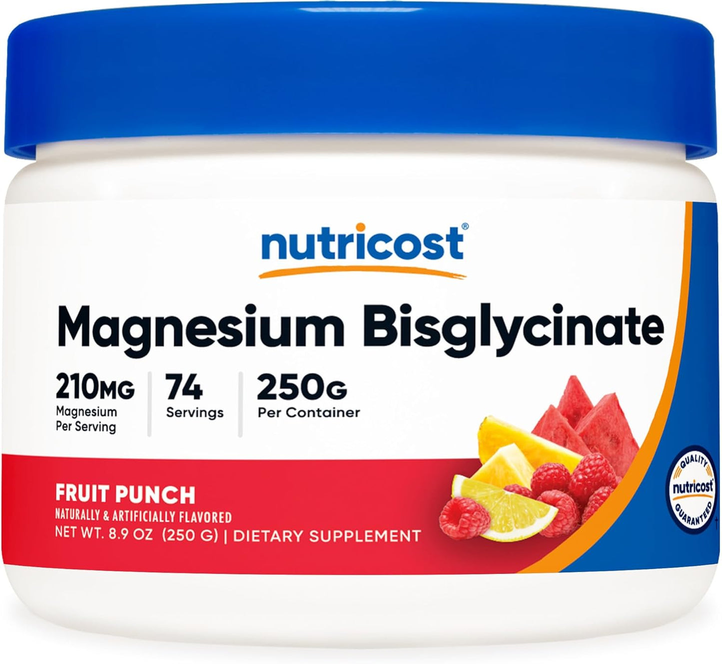 Chelated Magnesium Bisglycinate Powder (Fruit Punch, 250g) by Nutricost - Dietary Supplement