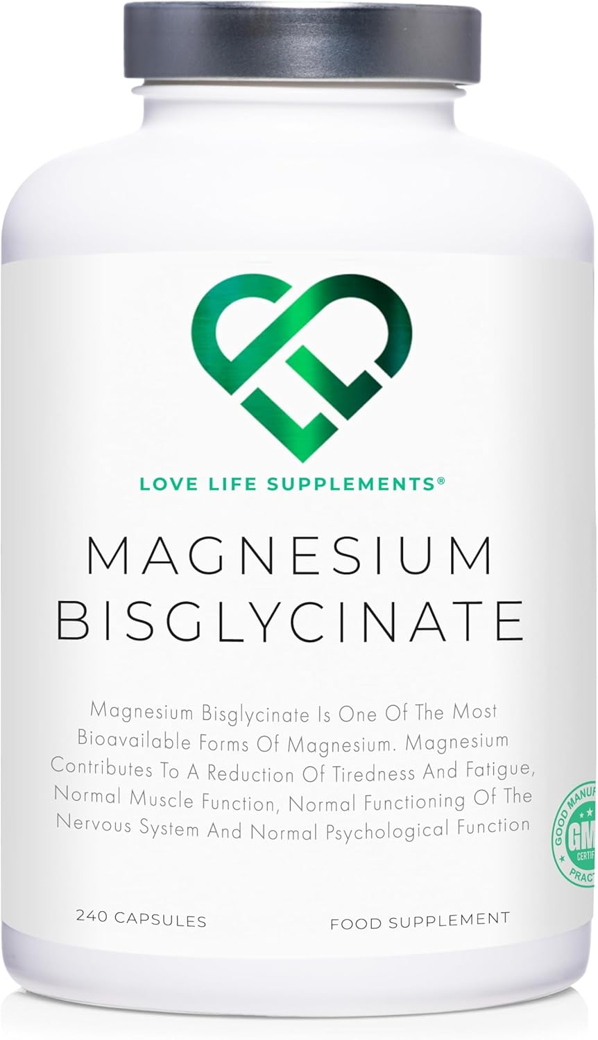 Chelated Magnesium Bisglycinate Supplements | 2750mg (303mg Magnesium) | 240 Capsules - UK Made | Highly Bioavailable