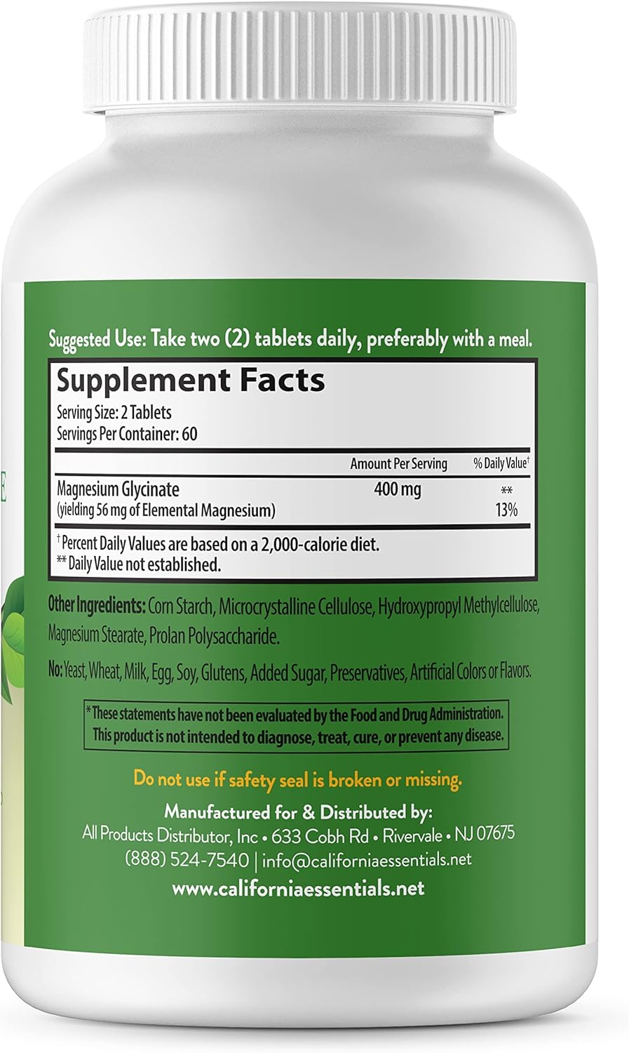 Chelated Magnesium Glycinate 400 - High Absorption Muscle Relief, Bone & Heart Support - Vegan, Non-GMO, Gluten-Free - 120 Tablets