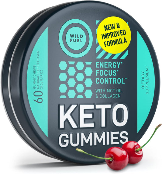 Cherry Collagen MCT Oil Gummies for Keto Energy Boost - Pre Workout Metabolism Booster Candy - 60 Gummy Chews for Men and Women, Low Carb & Calorie