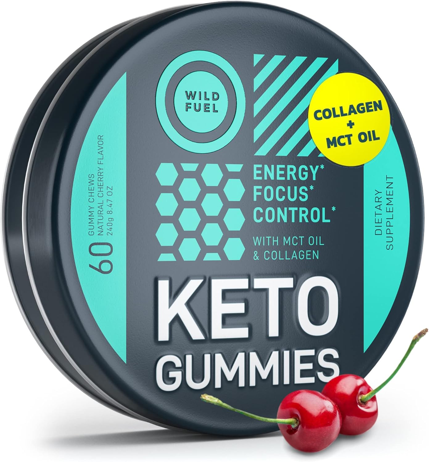Cherry Collagen MCT Oil Gummies for Keto Energy Boost - Pre Workout Metabolism Booster Candy - 60 Gummy Chews for Men and Women, Low Carb & Calorie