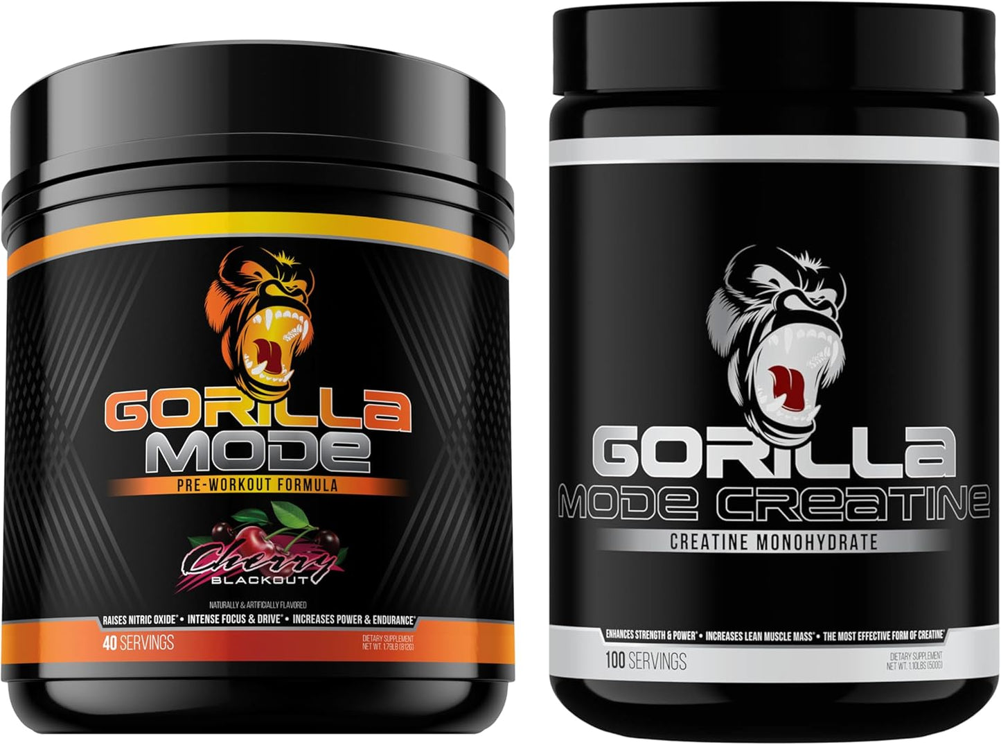 Cherry Flavored Gorilla Mind Pre Workout + Creatine Stack - Enhance Strength, Power, and Muscle Growth (100 Servings)