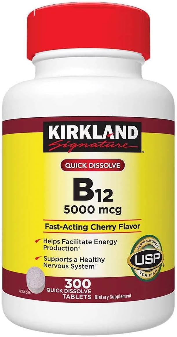 Cherry Flavored Kirkland Vitamin B12 Supplement - 300 Tablets for Energy Boost (1 Pack)