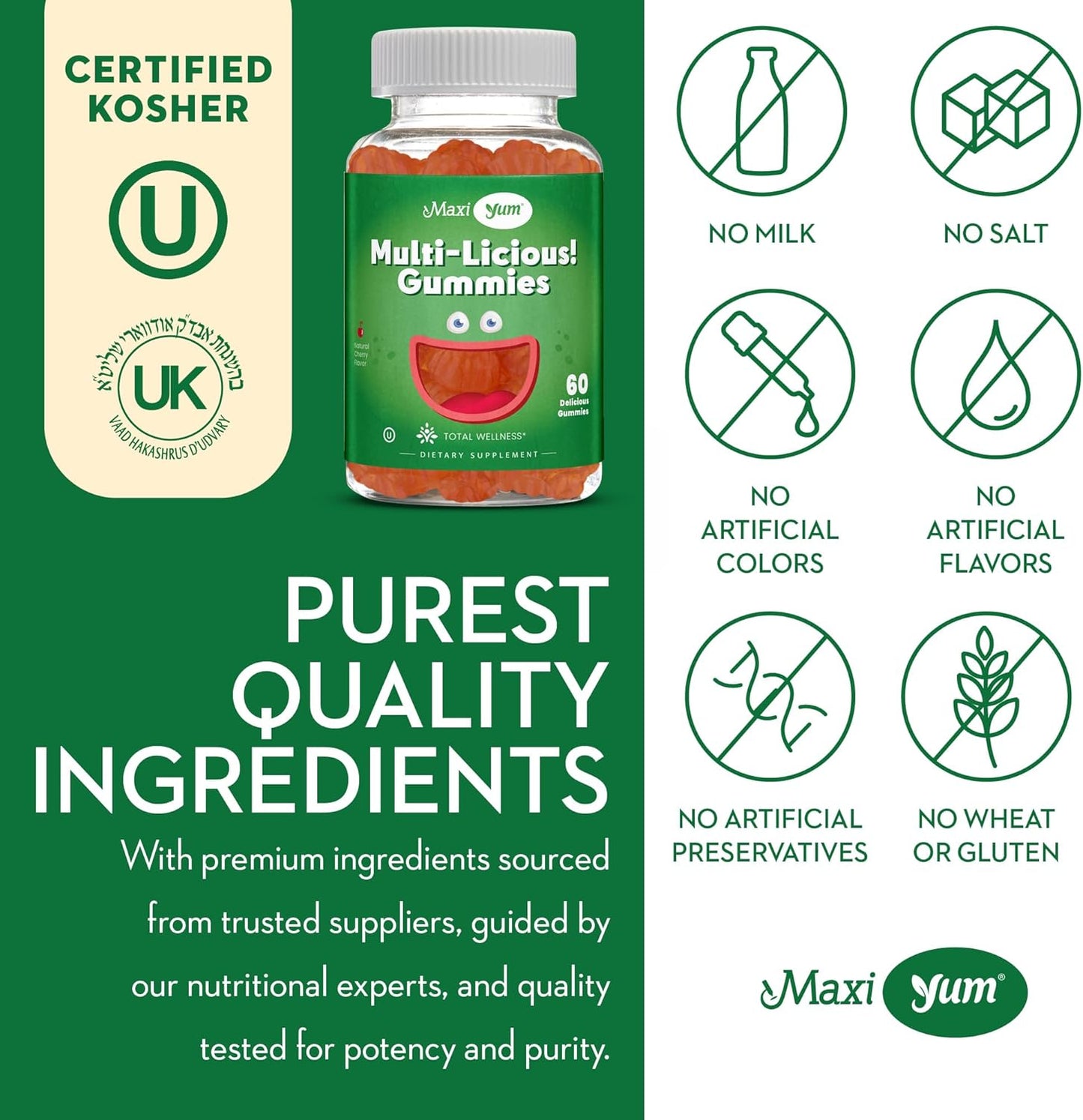 Cherry Flavored Maxi Health Multivitamin Gummies for Women, Men, and Kids - 60 Daily Multivitamins - Adults & Children's Vitamins