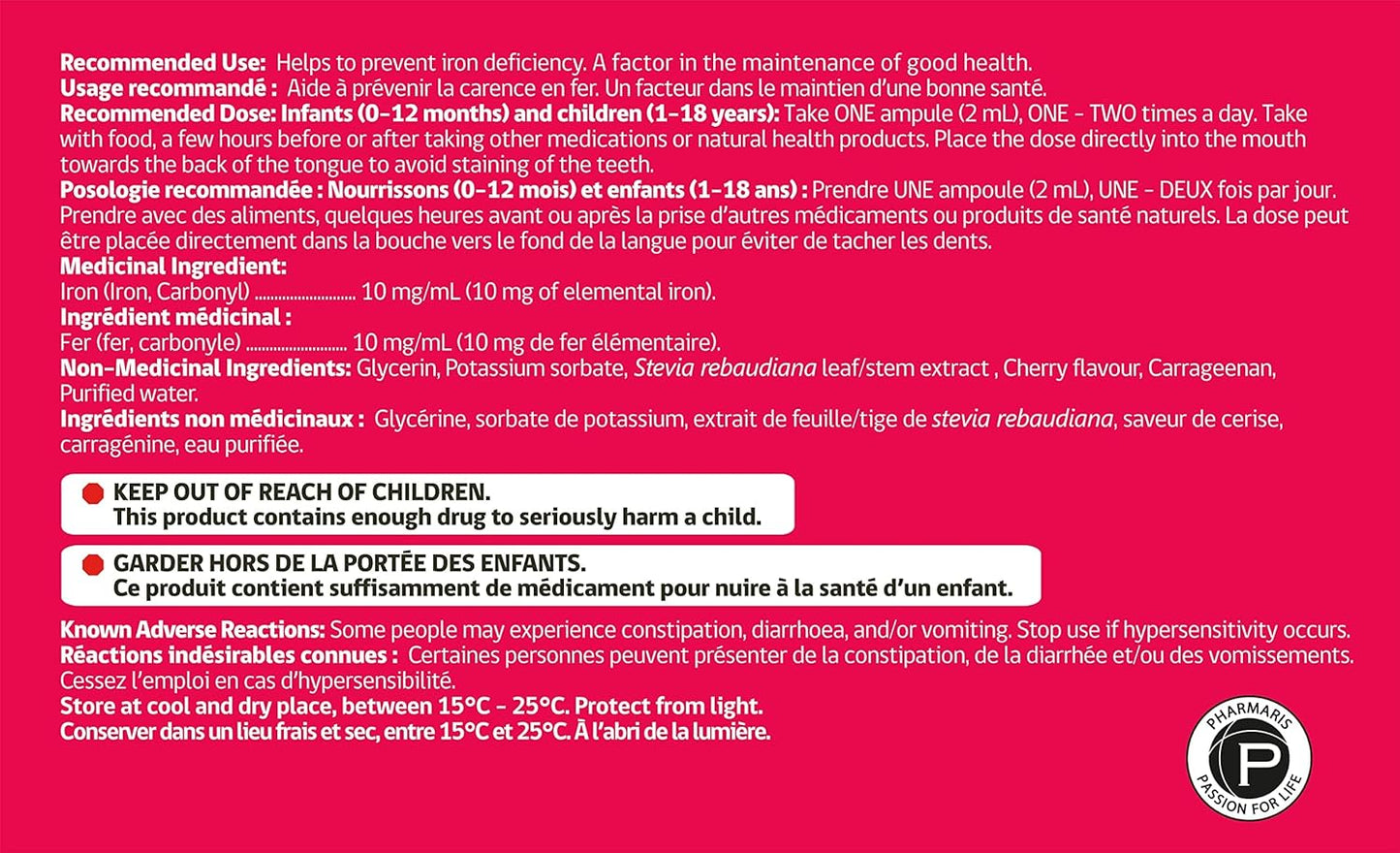 Cherry-Flavored SaFe+ Liquid Iron for Kids | Easy-to-Use 20mg/2mL Ampules | 30 Sugar-Free Unit-Doses | Promotes Overall Health & Wellness