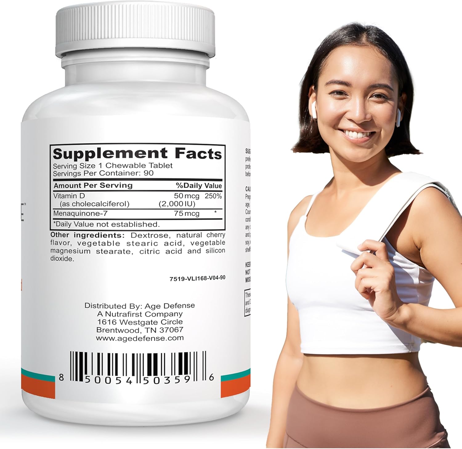 Cherry Flavored Vitamin D3 2000 IU with K2-90 Chewables for Energy & Wellness - Immune Support for Men & Women