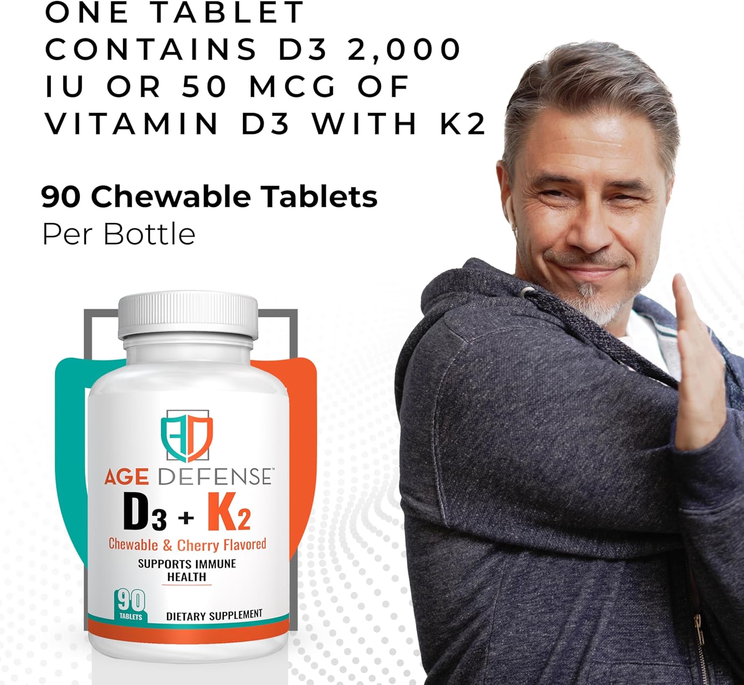Cherry Flavored Vitamin D3 2000 IU with K2-90 Chewables for Energy & Wellness - Immune Support for Men & Women