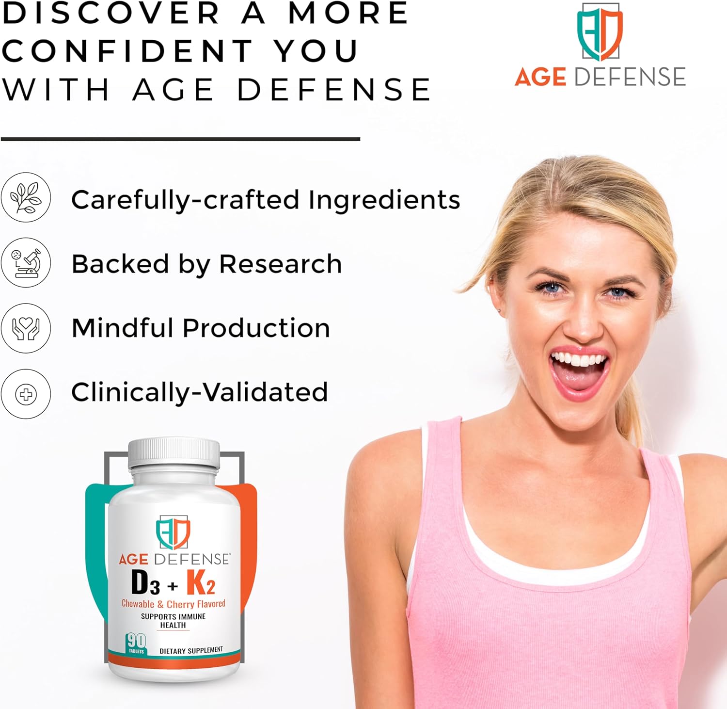 Cherry Flavored Vitamin D3 2000 IU with K2-90 Chewables for Energy & Wellness - Immune Support for Men & Women