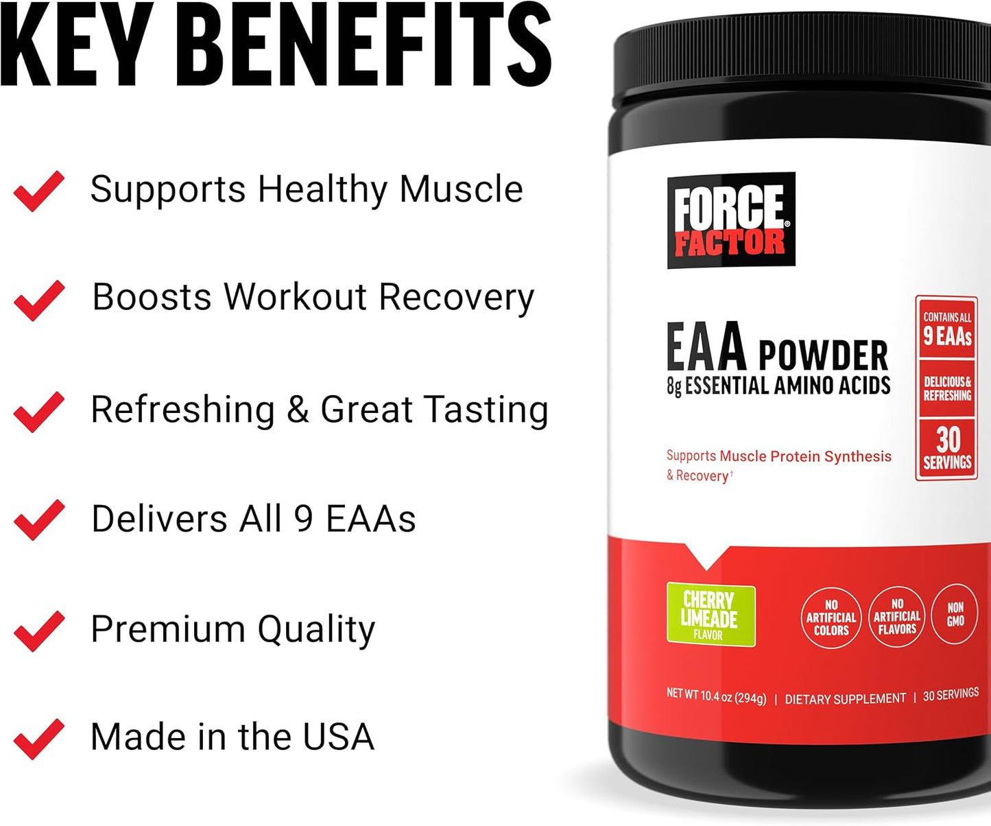 Cherry Limeade Amino Acids Powder - Full Spectrum EAAs Supplement for Muscle Recovery, 30 Servings for Men and Women