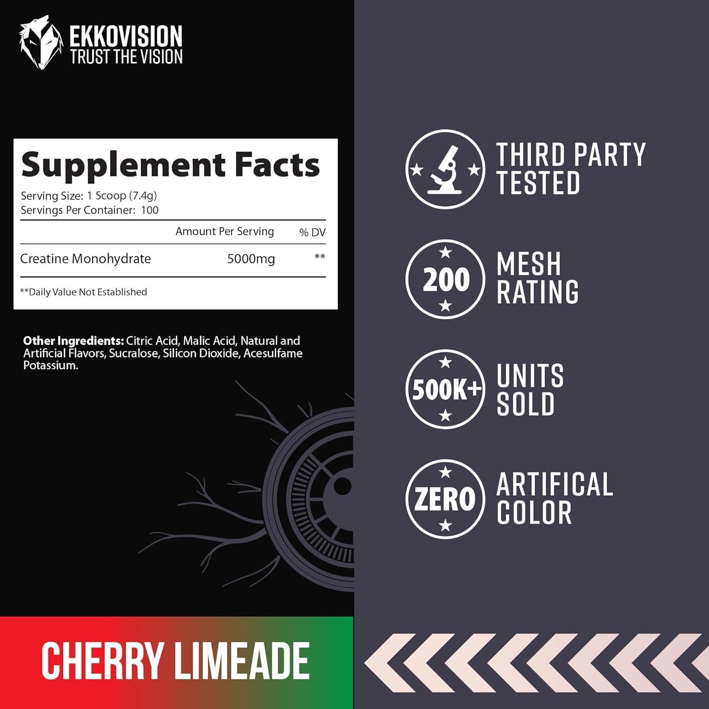 Cherry Limeade Micronized Creatine Monohydrate Powder for Pre & Post Workout, Energy Support, Easy Mixing, 100 Servings