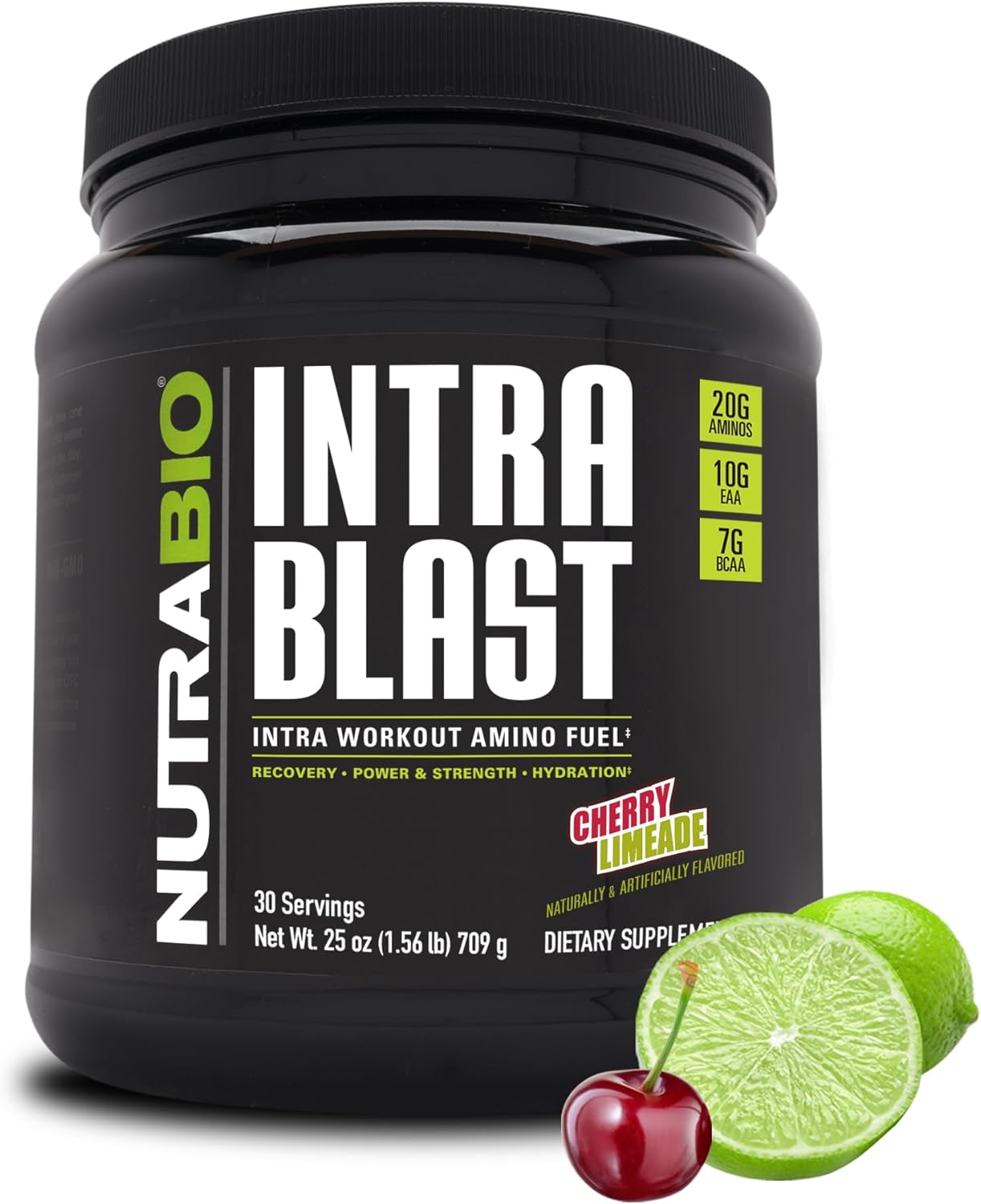 Cherry Limeade NutraBio Intra Blast BCAA EAA Electrolyte Powder - Amino Acid Supplement - Non-GMO, Gluten Free - 30 Servings