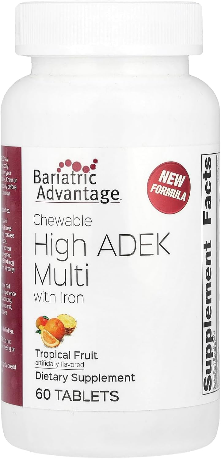 Chewable Bariatric Advantage High ADEK with Iron - High Potency Vitamins for Bariatric Patients - Tropical Fruit Flavor - 60 Tablets