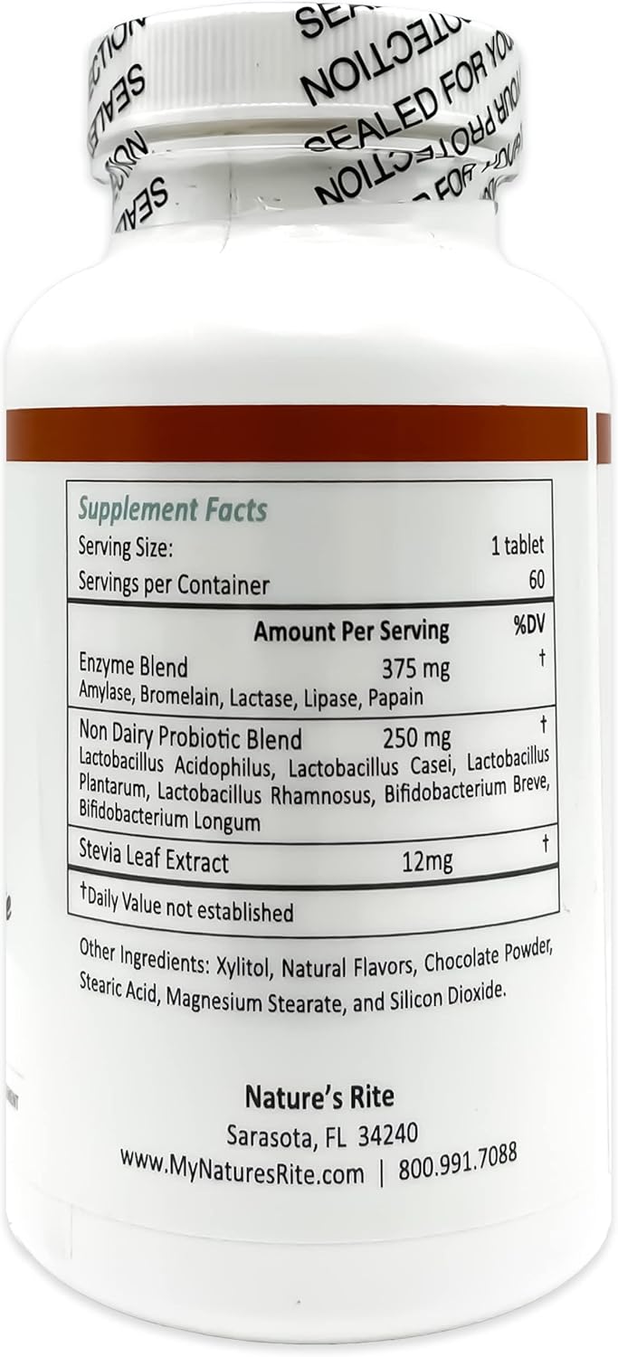 Chewable Chocolate Probiotic Capsules with Multi-Enzymes for Digestive Health - 60 Ct