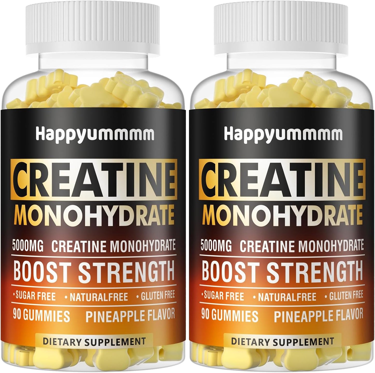 Chewable Creatine Monohydrate Gummies 5000mg - Muscle Strength & Energy Boost - Pre-Workout Supplement for Men & Women (2 pack, 90 count, Pineapple flavor)
