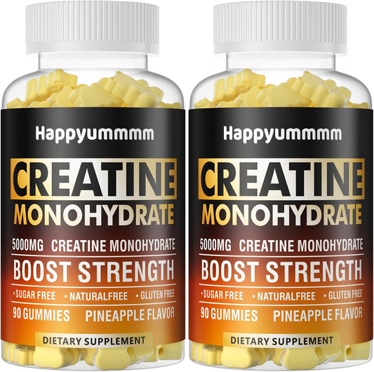 Chewable Creatine Monohydrate Gummies 5000mg - Muscle Strength & Energy Boost - Pre-Workout Supplement for Men & Women (2 pack, 90 count, Pineapple flavor)