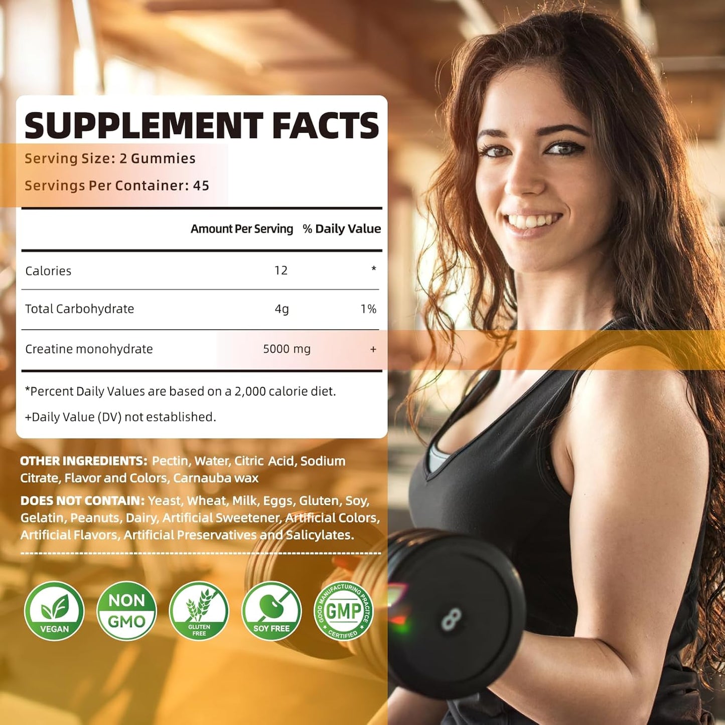 Chewable Creatine Monohydrate Gummies 5000mg - Muscle Strength & Energy Boost - Pre-Workout Supplement for Men & Women (2 pack, 90 count, Pineapple flavor)