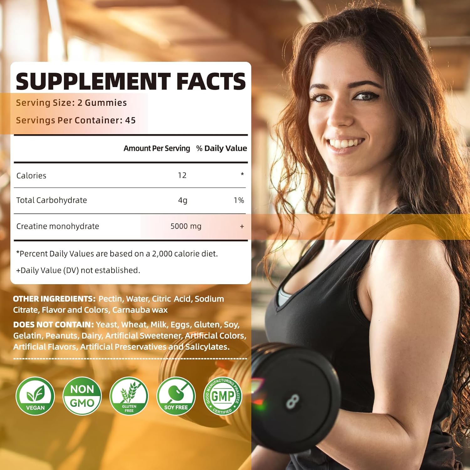 Chewable Creatine Monohydrate Gummies 5000mg - Muscle Strength & Energy Boost - Pre-Workout Supplement for Men & Women (2 pack, 90 count, Pineapple flavor)