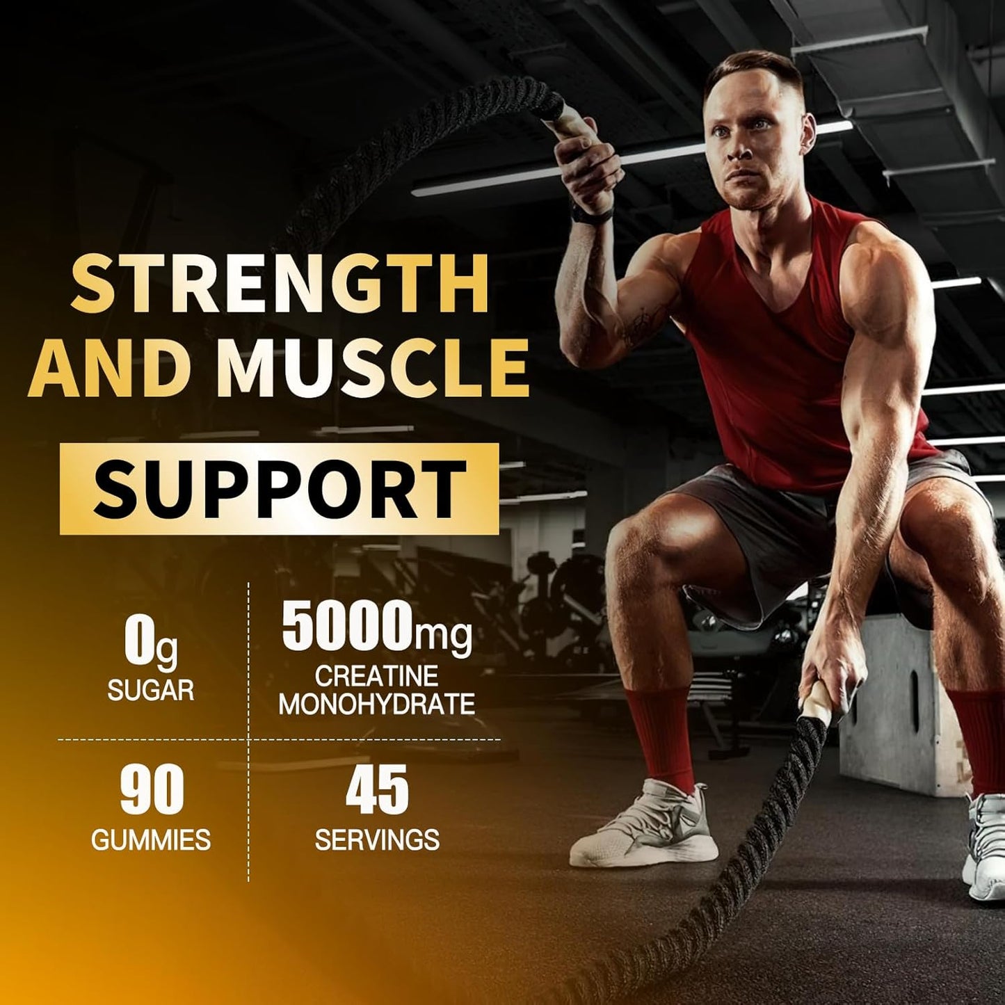 Chewable Creatine Monohydrate Gummies 5000mg - Muscle Strength & Energy Boost - Pre-Workout Supplement for Men & Women (2 pack, 90 count, Pineapple flavor)