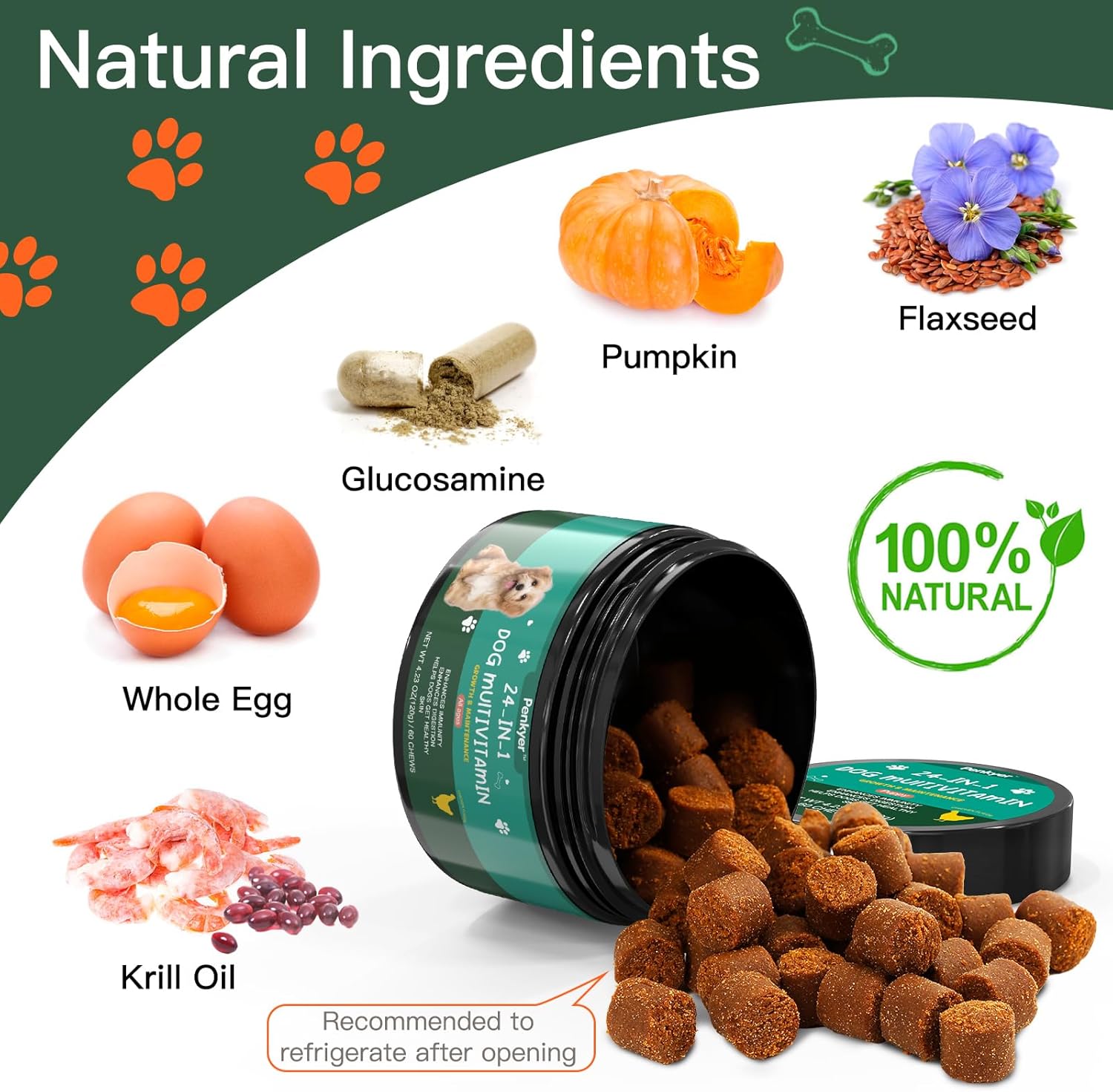 Chewable Dog Multivitamin with Glucosamine Chondroitin for Skin, Coat, Heart & Joint Health - Puppy Treats for Immunity & Energy
