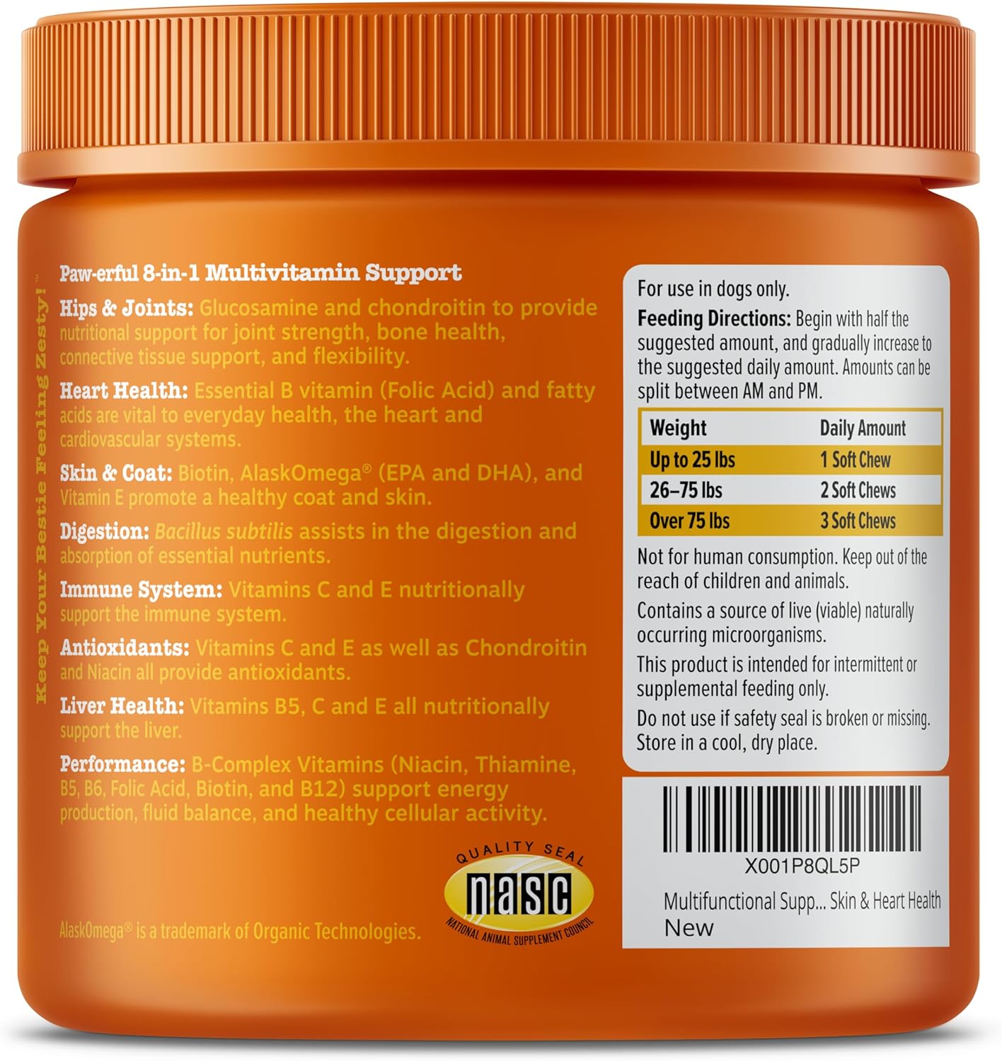 Chewable Dog Multivitamin with Omega 3 Fish Oil for Joints, Skin, and Coat - Peanut Butter Flavor - 90 Count
