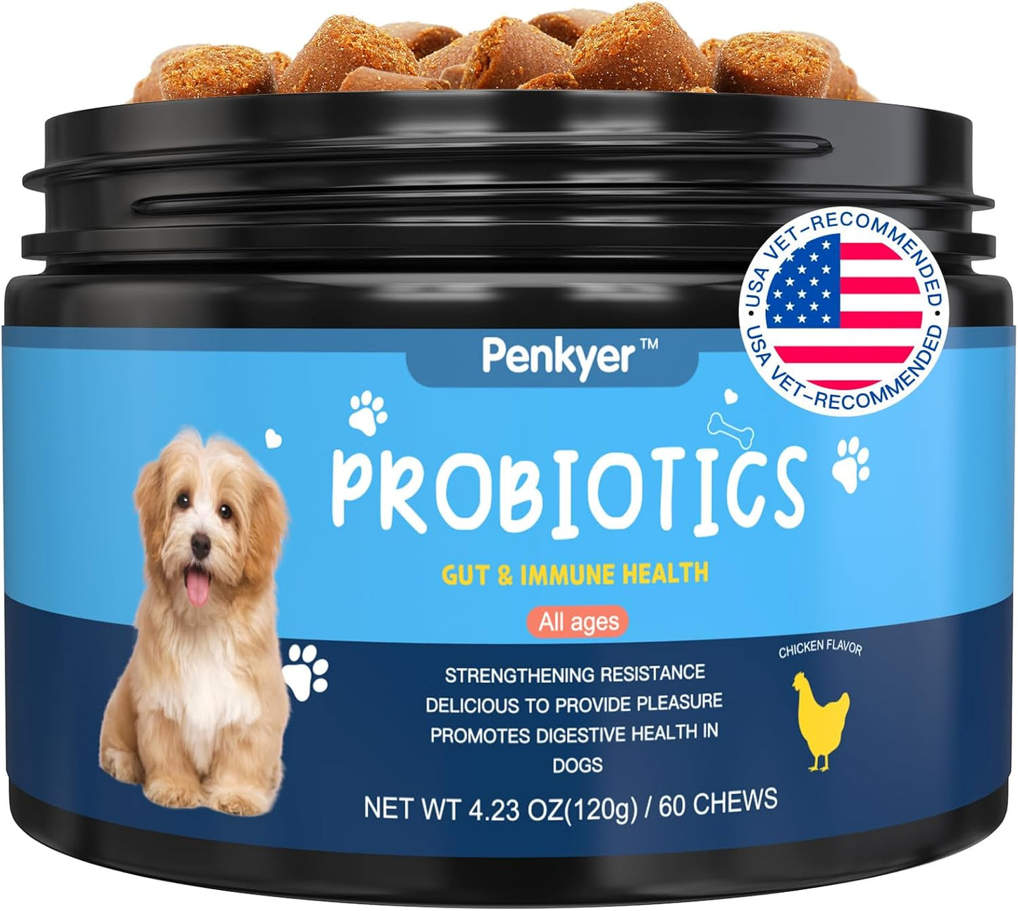Chewable Dog Probiotic Chews with Prebiotics for Gut Health, Immunity, and Skin Support