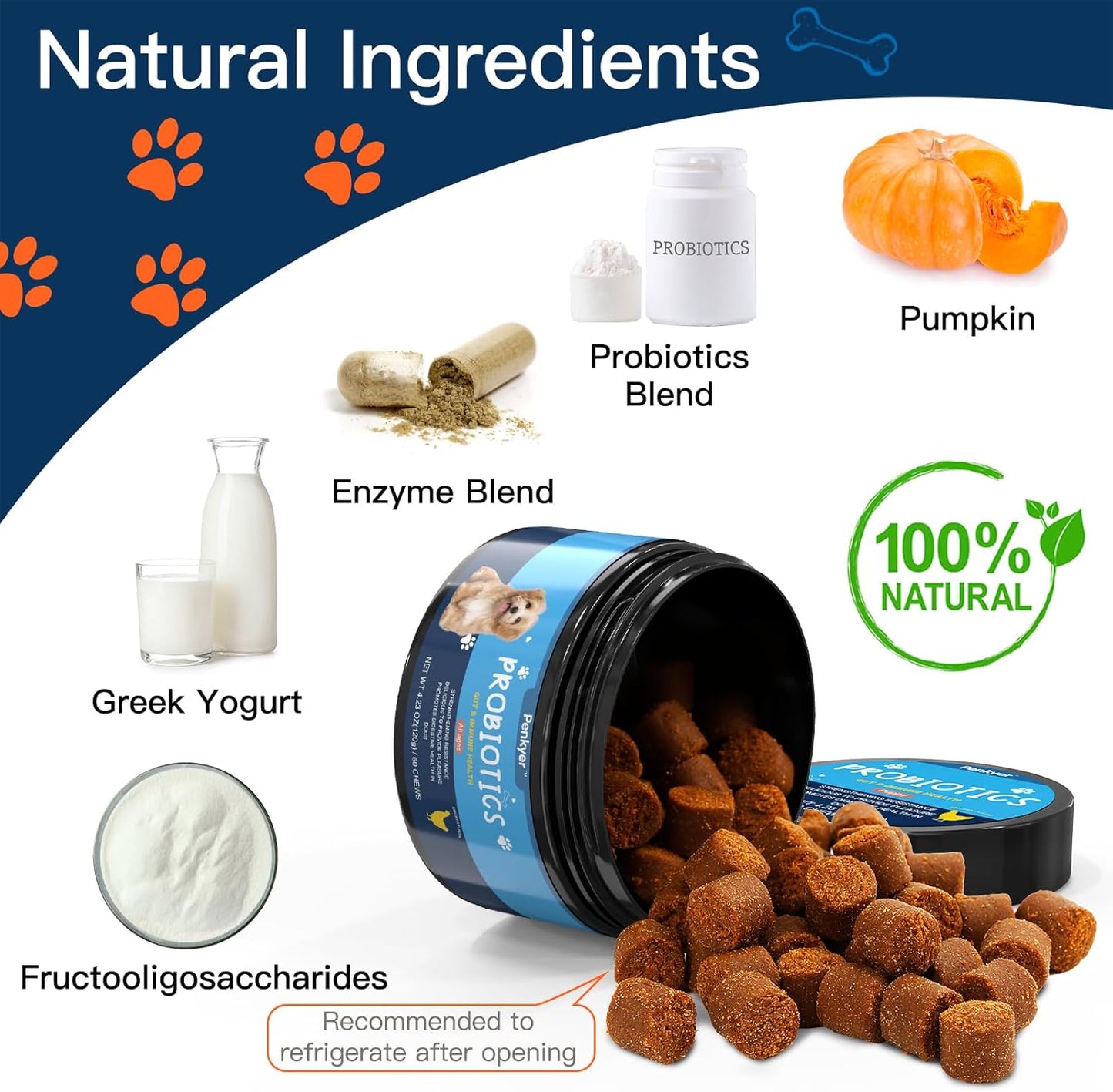 Chewable Dog Probiotic Chews with Prebiotics for Gut Health, Immunity, and Skin Support