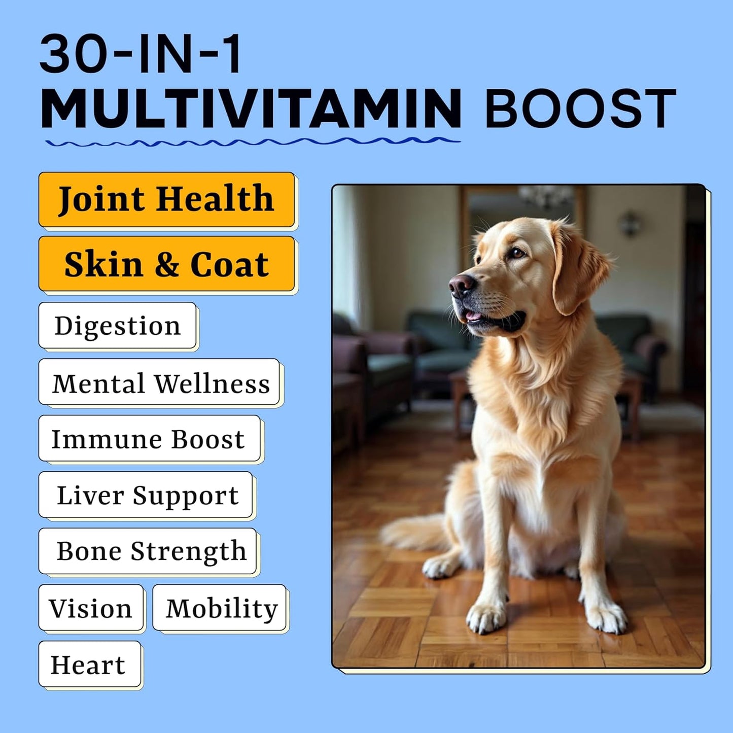 Chewable Dog Vitamins & Supplements with Glucosamine, Omega, Probiotics - Supports Skin, Coat, Hip, Joint, Gut Health - For Adult & Senior Dogs, Small & Large Breeds - 120 Ct Beef Flavor