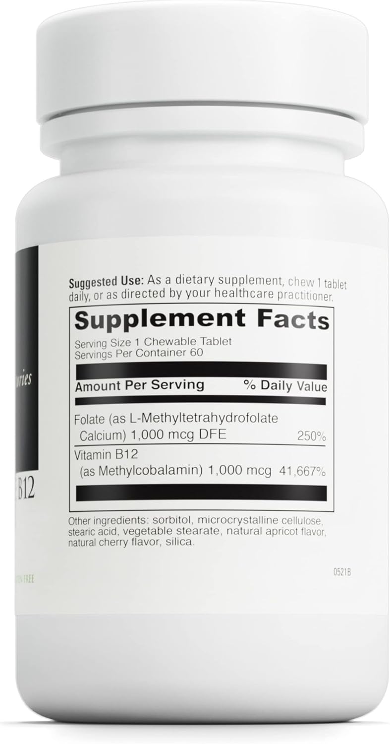 Chewable Folate B12 Tablets for Heart Health, Nerve Support, and Energy - 60 Count