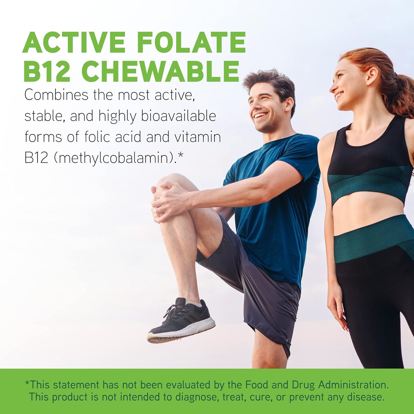 Chewable Folate B12 Tablets for Heart Health, Nerve Support, and Energy - 60 Count