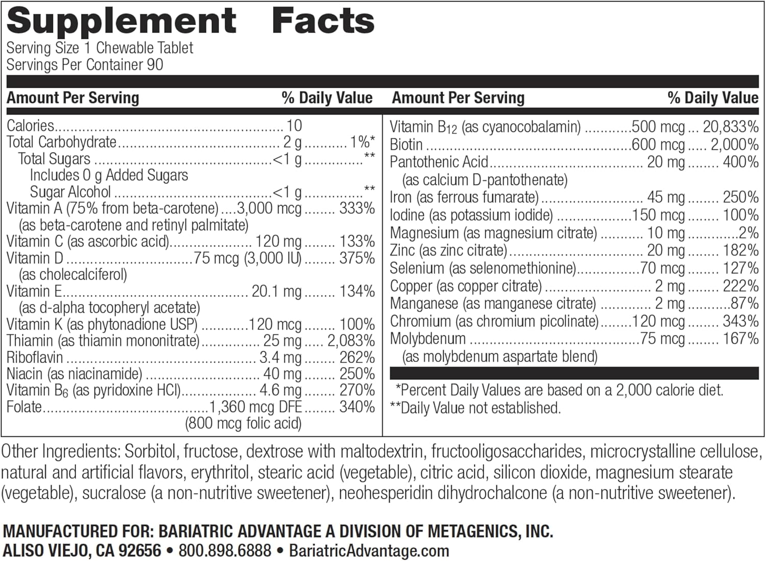 Chewable Iron Multivitamin for Bariatric Patients - Citrus Flavor, 90 Count