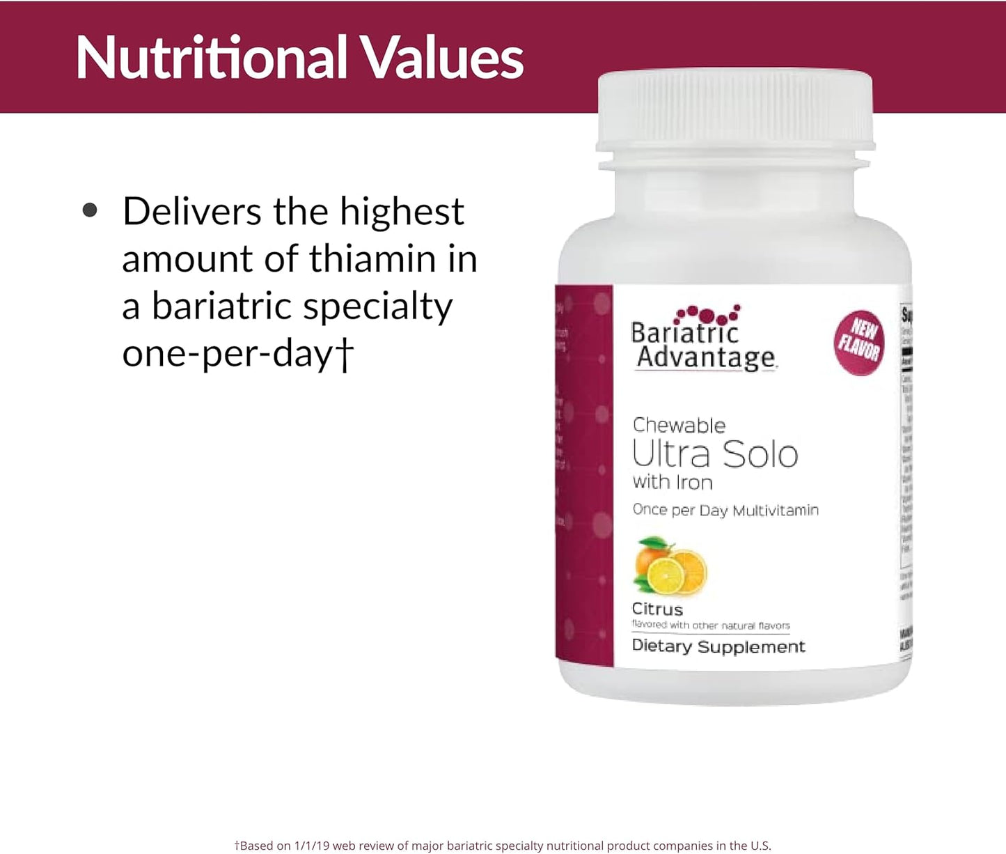 Chewable Iron Multivitamin for Gastric Bypass & Sleeve Gastrectomy Patients - Citrus Flavor, 30 Count