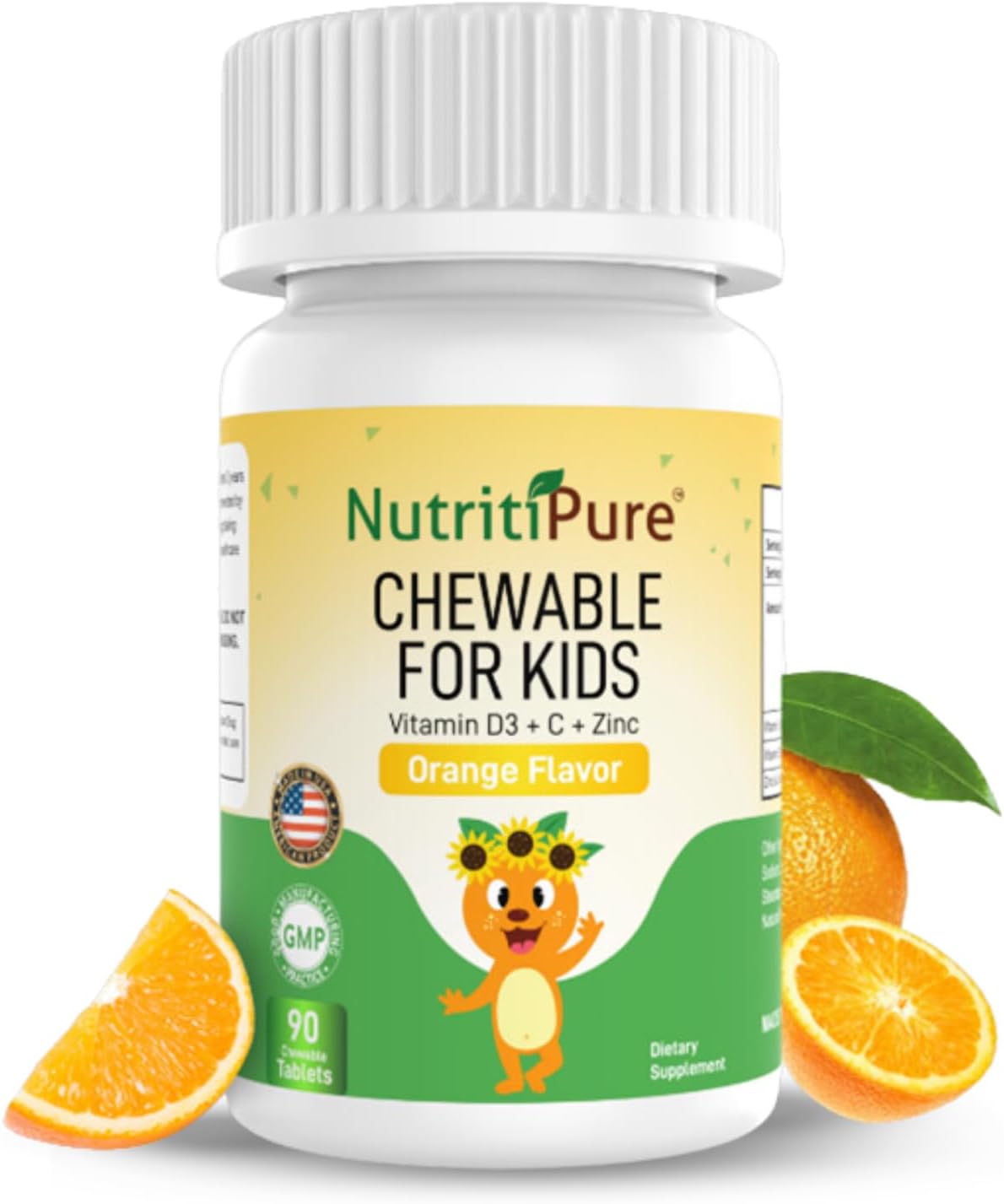Chewable Kids Vitamin D3 with Zinc and Vitamin C - Orange Flavor - 90/Bottle
